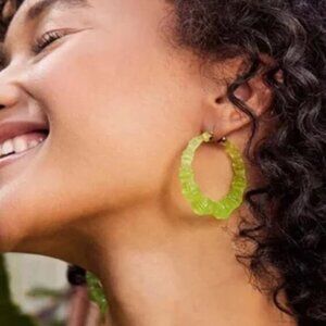 lucite bamboo hoop earrings by Gold & Honey lime green nickel-free